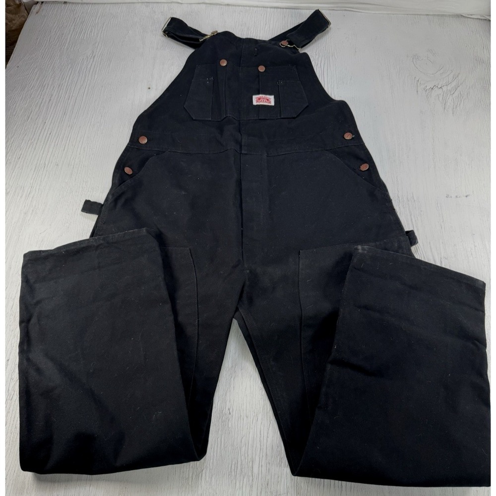 ROUND HOUSE Double Knee Bib Overalls 38x30 Black Duck Canvas Work Carpenter USA